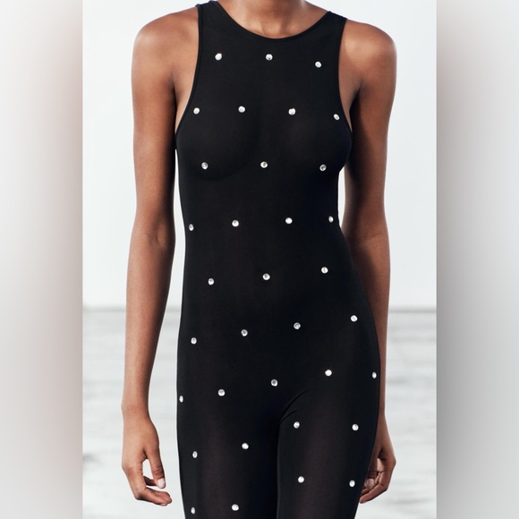 Zara JUMPSUIT w/RHINESTONE ORGANZA Size Small - NWT - Picture 6 of 9